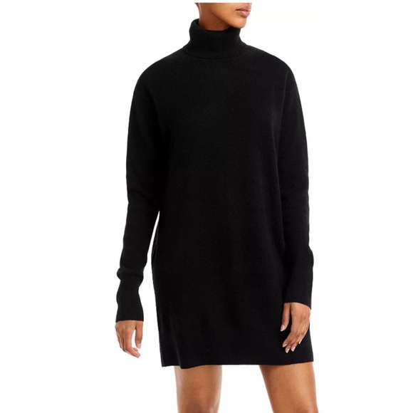 Luxurious 100% Cashmere Turtleneck Dress By Aqua in Black - Picture 3 of 7